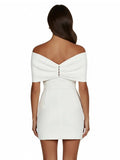Sheath Off The Shoulder Sleeveless Satin Short Mini Wedding Dress With Bow