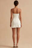 Strapless Bodycon Ruffled White Dress