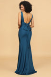 Mermaid Cowl Neck Backless Long Satin Bridesmaid Dress