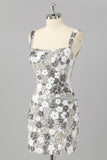 Sparkly Silver Bodycon Square Neck Sequins Short Homecoming Dress