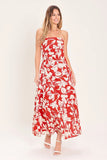 VIBRANT PETAL RED MIDI DRESS
