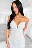 Mermaid Strapless White Lace Wedding Dresses