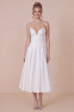 White Satin A Line Corset Midi Dress with Lace up Back