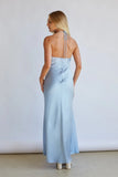 Lucinda Halter V Neck Open Back Satin Midi Dress