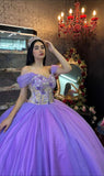 Ball Gown Organza Off the Shoulder Purple Quinceanera Dress