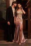 EMBER GOWN FITTED CRYSTAL SATIN BODYCON DRESS