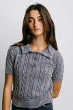 Halle Cable Knit Top in Blue