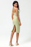 Dusty Sage Bodycon Halter Tea Length Cocktail Dress With Slit