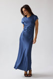 Hanna Satin Maxi Dress in Blue FINAL SALE