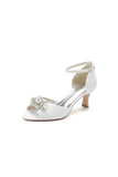 Peep Toe Glitter Strap Buckle Stiletto Heels With Rhinestone