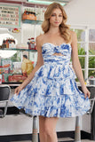 MELODY MINI DRESS STRAPLESS FLORAL CHIFFON DRESS