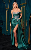 PATRICE GOWN ONE SHOULDER CRYSTAL CORSET SATIN GOWN