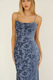 MEREDITH MAXI SLATE BLUE FLORAL BURNOUT DRESS