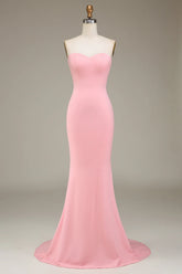 Blush Pink Mermaid Sweetheart Satin Long Bridesmaid Dress