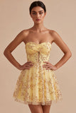 Strapless A Line Corset Sequin Yellow Homecoming Dress