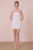 Floral Strapless White Bodycon Mini Graduation Dress