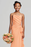 Sunset Sheath Spaghetti Straps Long Junior Bridesmaid Dress with Ruffles