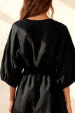 Boat Neck Little Black Dress with 3 4 Sleeves
