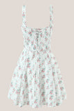 White Vintage Rose Printed A Line Cotton Mini Dress