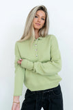 Meli Button Front Knit Sweater in Green