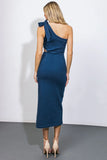 RAY OF LIGHT ONE SHOULDER DENIM MIDI DRESS