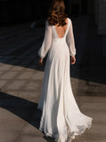 Boho A Line White V Neck Long Sleeve Wedding Dress