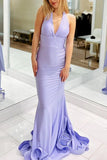 Red Satin Mermaid Tight V Neck Long Prom Dress With Bow Tie