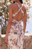 Floral Ivory V Neck Mermaid Wedding Guest Dress with Twist Front