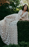 A Line Plunging Neckline Lace Wedding Dress With Open Back