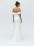 Mermaid Satin Off the Shoulder Sheath Wedding Dress with Zipper and Slit