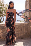 Black Sweetheart Mermaid Floral Wedding Guest Dress with Scarf