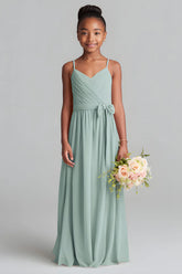 Matcha A Line Spaghetti Straps Pleated Junior Bridesmaid Dress