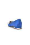 Pointed Toe Slip on Satin Low Heels With Rhinestone