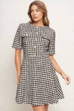 ELEGANT CHECK BROWN TWEED MINI DRESS FINAL SALE