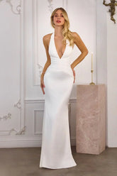 Tessa Gown Off White Mermaid Halter Satin Gown
