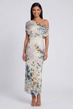 One Shoulder Sheath Ivory Floral Wedding Guest Dress