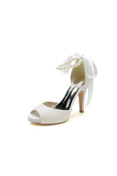 Peep Toe Pearl Strap Ribborn Wedding