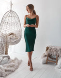 Aspen Midi Dress Emerald Green Satin Slip Dress