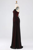 Black Red Sheath Spaghetti Straps Floor Length Bridesmaid Dress With Elasticity