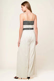 MEET AT THE PIER CREAM RIC RAC TRIM WIDE LEG JUMPSUIT