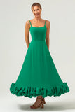 Elegant Green A Line Spaghetti Straps Long Bridesmaid Dress