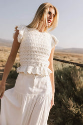 Shelly Ruffled Sweater Top in Ivory FINAL SALE