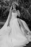 Elegant A Line Strapless Satin Wedding Dress with Slit