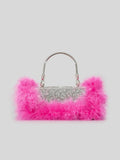 Womens Furry Rhionestones Evening Clutch Bags