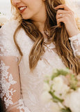 Gorgeous Boho Lace Long Sleeves Mermaid Appliques Wedding Dress
