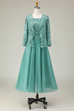 2 Piece A Line Eucalyptus Lace Midi Mother of the Bride Dress
