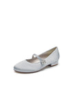 Round Toe Crystal Flower Flats