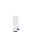 White Leather Pump with Silver Chain and Crystal Accent
