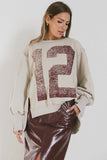 Varsity Distressed Top in Sand FINAL SALE
