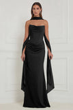 Strapless Ruched Sage Bridesmaid Dress with Scarf